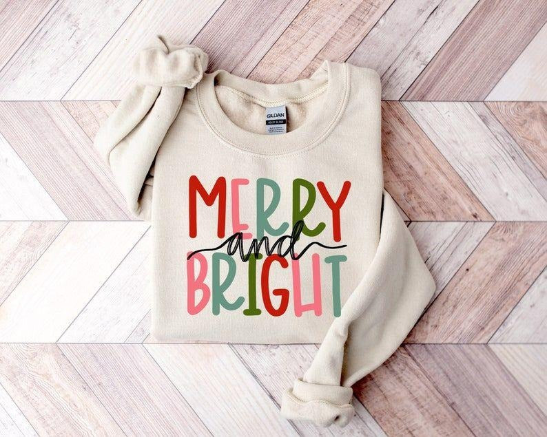 Merry and Bright Sweatshirt, Christmas Sweatshirt, Family Christmas hoodie, Christmas Sweatshirts for Women, Merry...