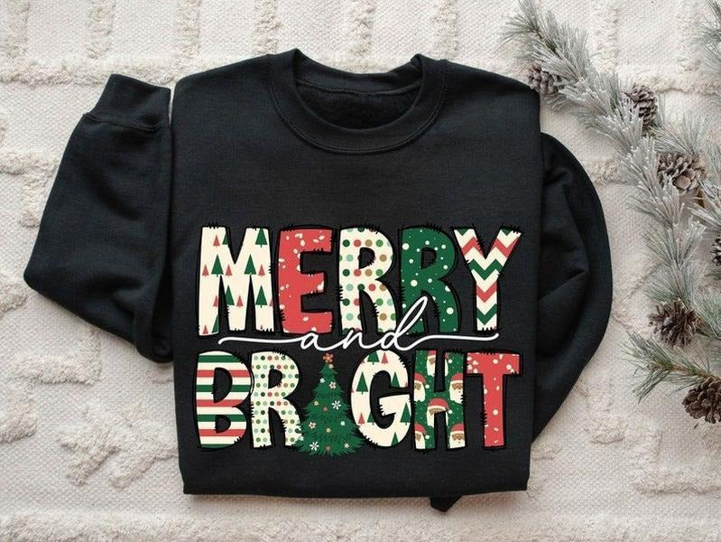 Merry and Bright Sweatshirt, Christmas hoodie, Family Christmas Sweatshirt, Christmas Sweatshirts for Women, Merry...