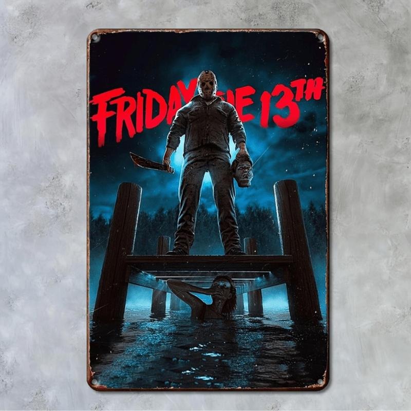 Metal Tin Sign Featuring Iconic Horror Character Perfect for Home and Bar Decor Ideal Gift for Enthusiasts Easy to Hang...