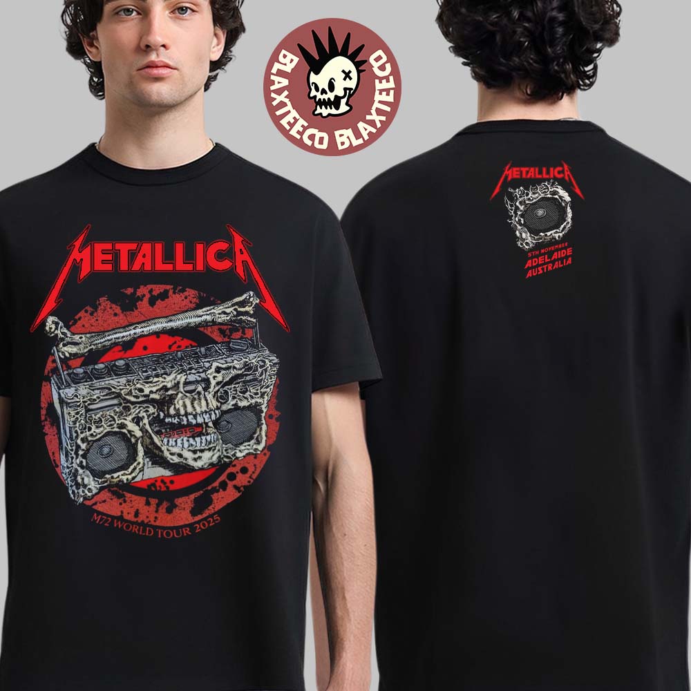 Metallica M72 Adelaide Australia 2025 Venue Tee At Adelaide Oval On November 5 2025 Skeleton Boombox From Hell Two Sided T-Shirt