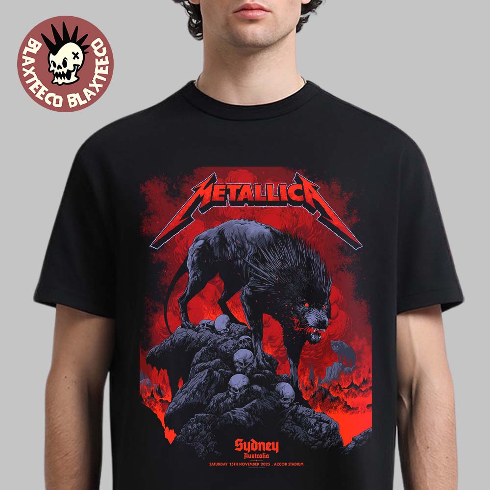 Metallica M72 Sydney Australia 2025 Pop Up Shop Poster By Ken Taylor At Accor Stadium On 15 November 2025 The Wolf Art T-Shirt