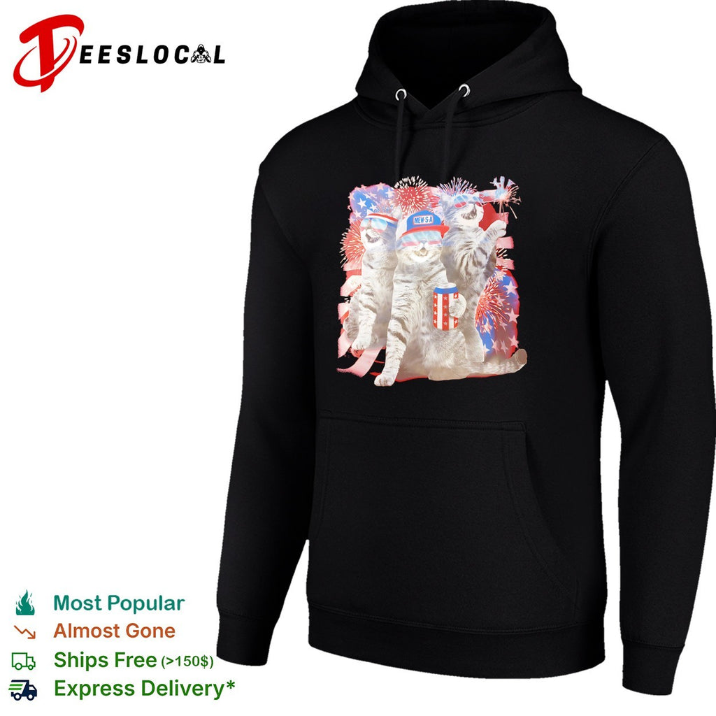 Mew’s a Patriotic American Flag Cats Fireworks Party Animal Holiday shirt