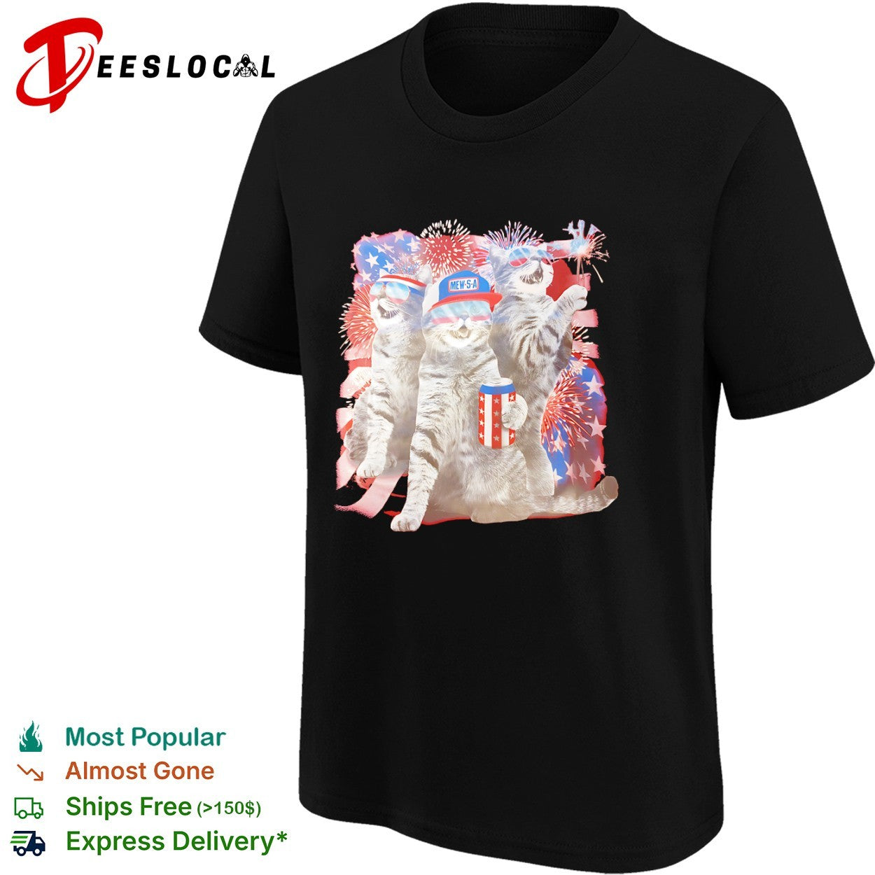 Mew’s a Patriotic American Flag Cats Fireworks Party Animal Holiday shirt