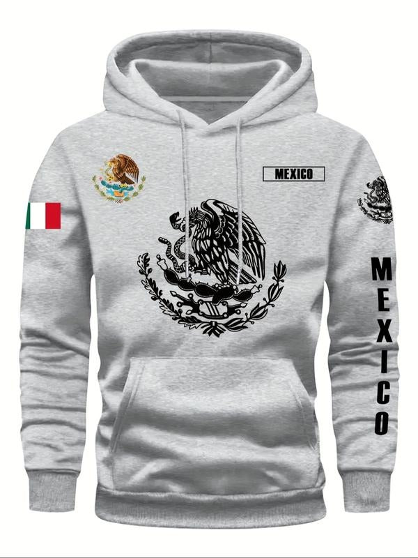 Mexican Culture Hoodie, Eagle Snake Totem Design, Loose Fit, Fall & Winter Wear, Casual Street Style, Warm and...