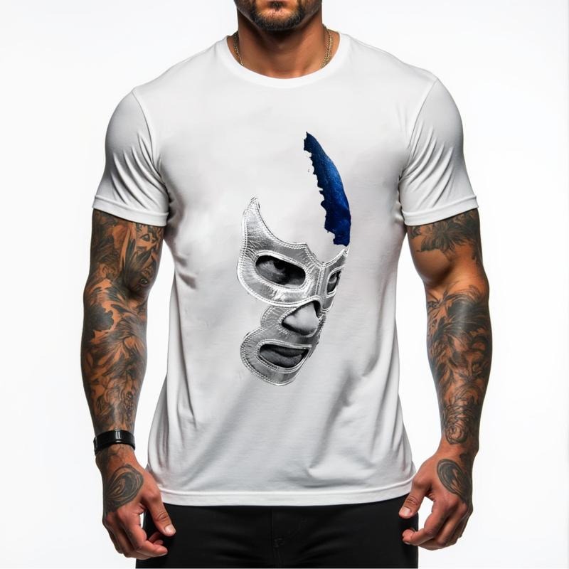 Mexican Wrestler Legend Demon Blue Libre Art Streetwear Graphic Tee For Men And Women Casual Sports And Outdoor...