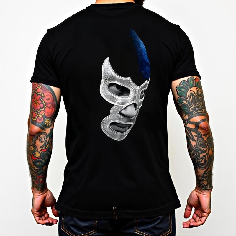 Mexican Wrestler Legend Demon Blue Libre Art Streetwear Graphic Tee For Men And Women Casual Sports Running Outdoor...