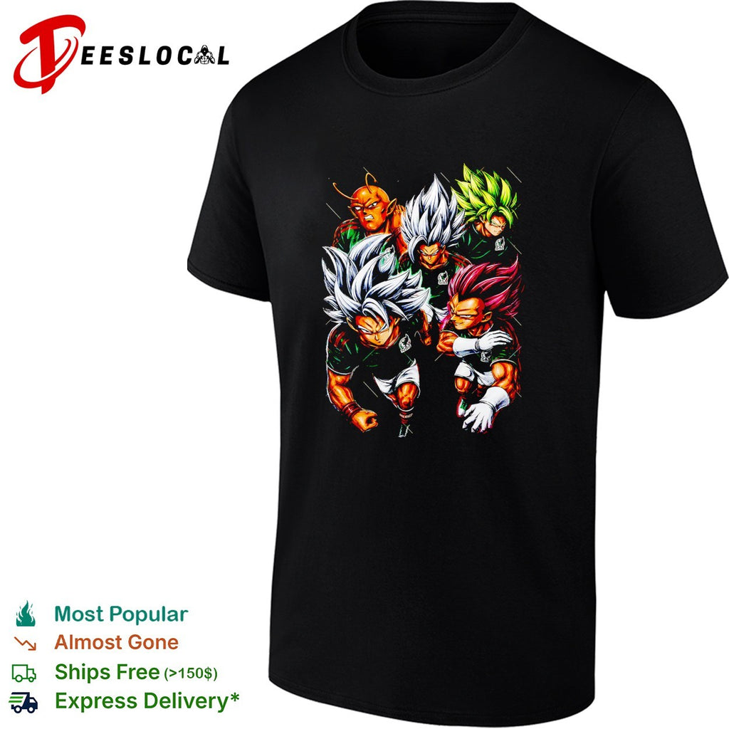 Mexico x Goku Vegeta Gohan Broly and Piccolo Dragon anime soccer squad shirt