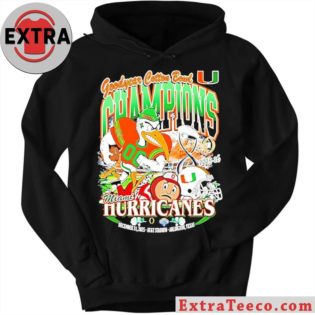 Miami Beat Ohio State 2025 26 Goodyear Cotton Bowl Champions Mascot And Logo Shirt