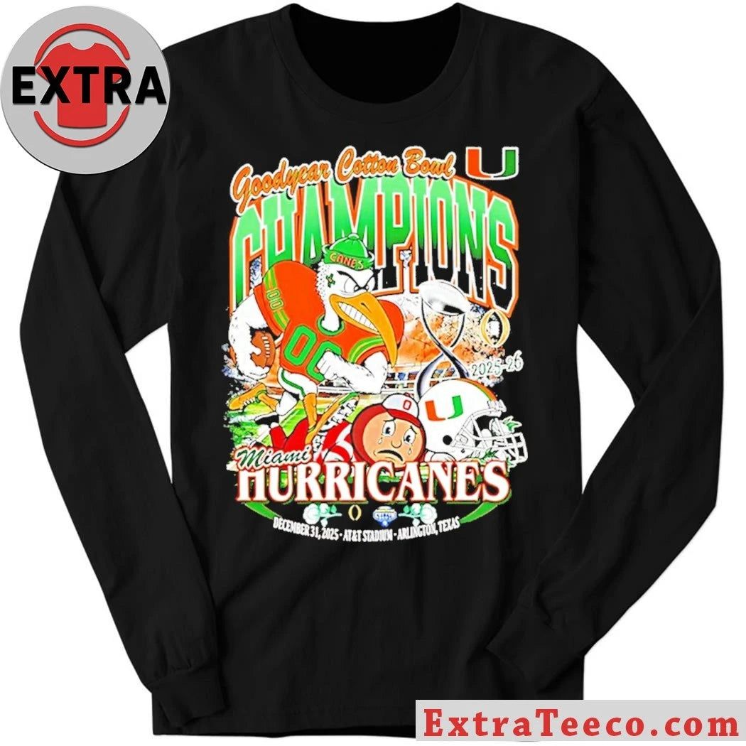 Miami Beat Ohio State 2025 26 Goodyear Cotton Bowl Champions Mascot And Logo Shirt