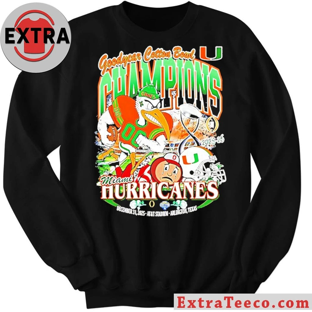 Miami Beat Ohio State 2025 26 Goodyear Cotton Bowl Champions Mascot And Logo Shirt