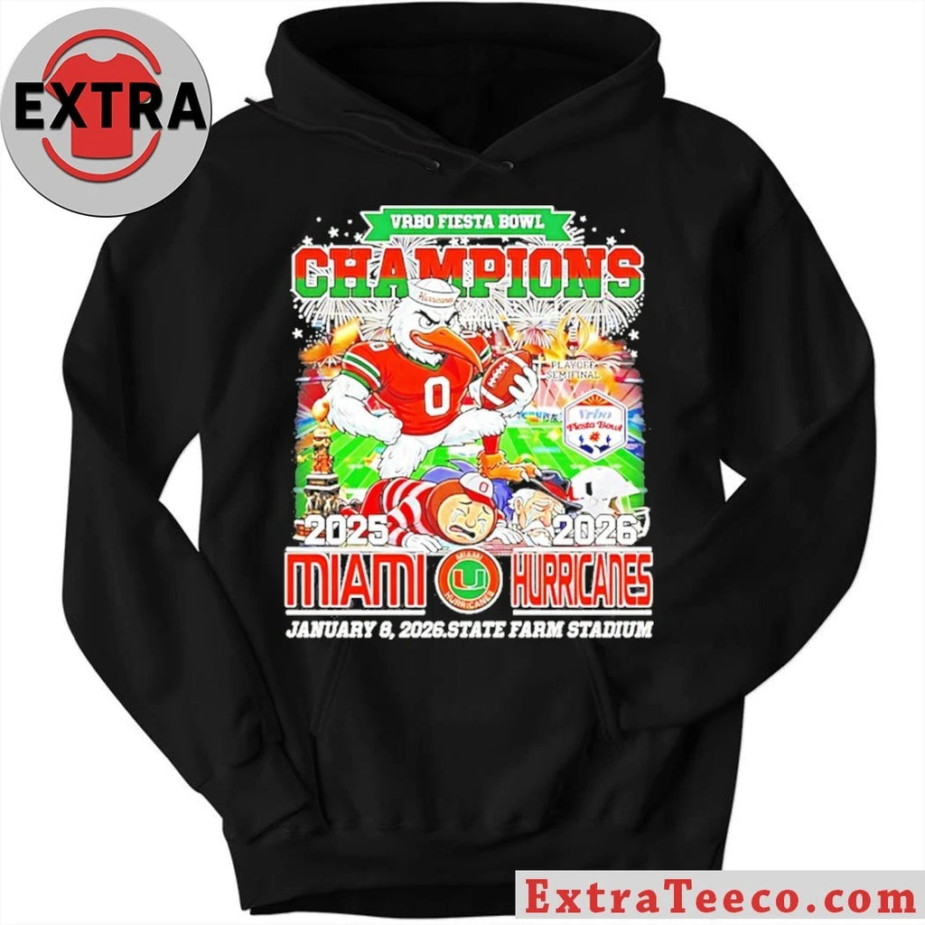 Miami Beat Ole Miss And Ohio State Win 2026 Vrbo Fiesta Bowl Champions Mascot And Logo Shirt