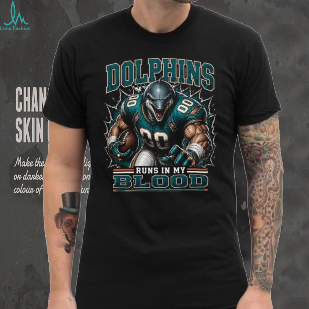 Miami Dolphins Football Team Runs In My Blood Fan Retro Men Women Shirt