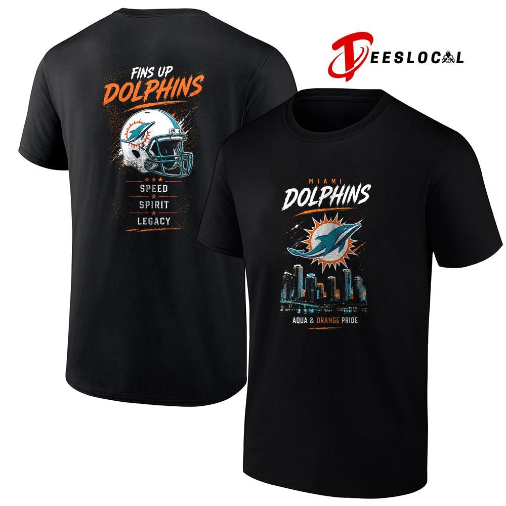 Miami Dolphins aqua and orange pride speed spirit legacy skyline helmet shirt