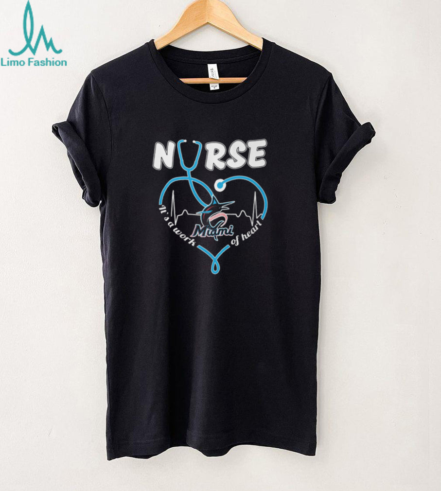 Miami Marlins Baseball Nurse Heart Stethoscope Healthcare Worker Light Blue T Shirt
