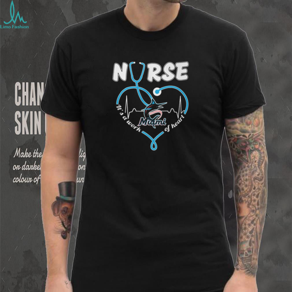 Miami Marlins Baseball Nurse Heart Stethoscope Healthcare Worker Light Blue T Shirt