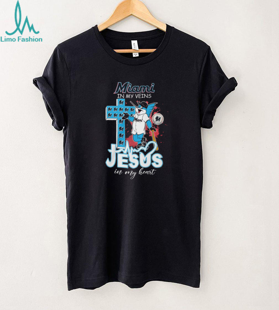 Miami Marlins Billy The Marlin Mascot Cross Heartbeat Jesus In My Heart T Shirt