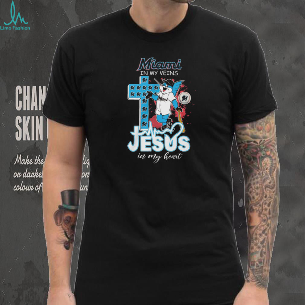 Miami Marlins Billy The Marlin Mascot Cross Heartbeat Jesus In My Heart T Shirt