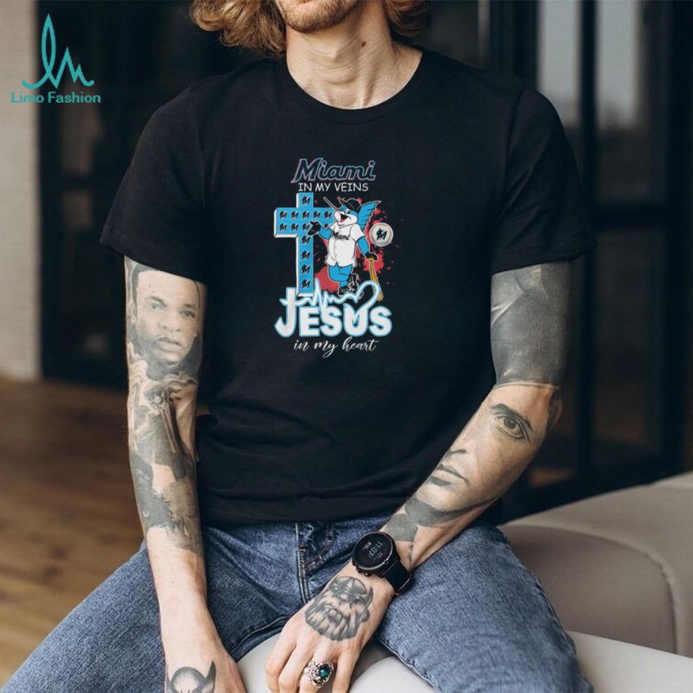 Miami Marlins Billy The Marlin Mascot Cross Heartbeat Jesus In My Heart T Shirt