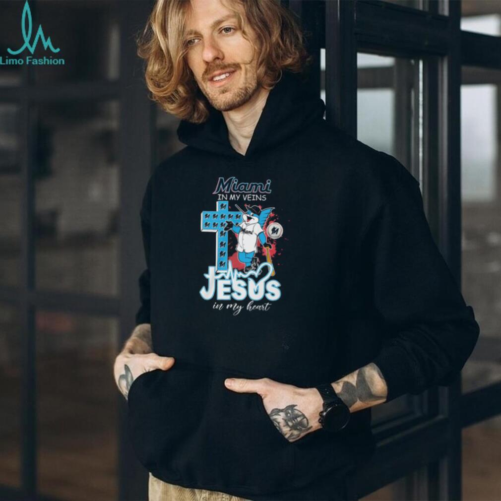 Miami Marlins Billy The Marlin Mascot Cross Heartbeat Jesus In My Heart T Shirt