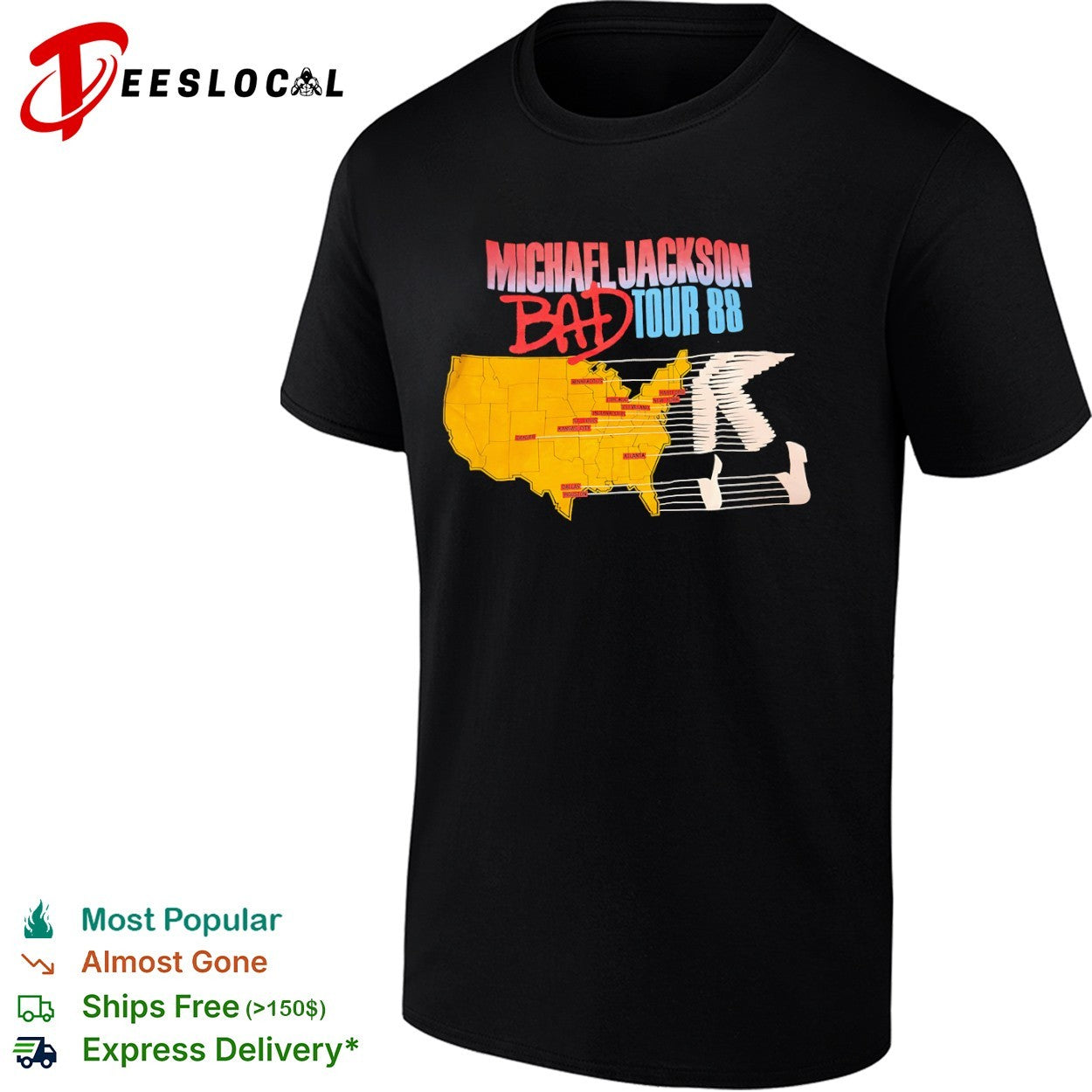 Michael USA map bad tour 1988 shirt
