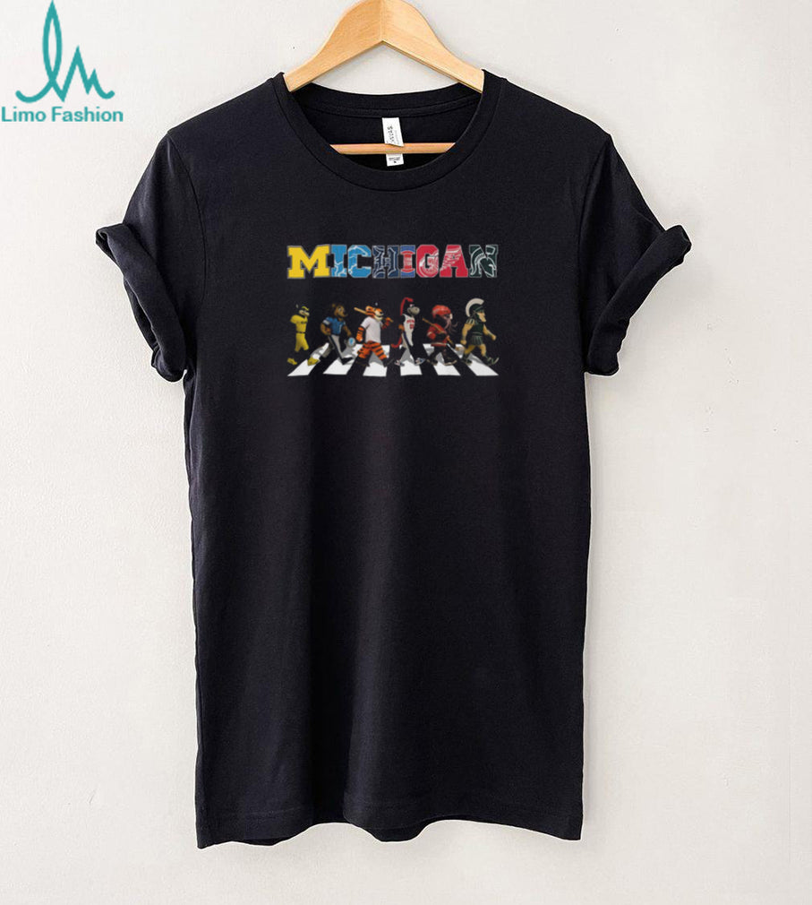 Michigan State Sport Mascots Walking On Road Abbey Road Theme Colorful Character T Shirt