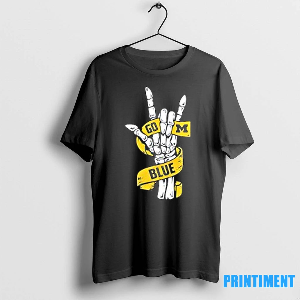 Michigan Wolverines Ncaa Go Blue Skelton Hand Tshirts Sweater