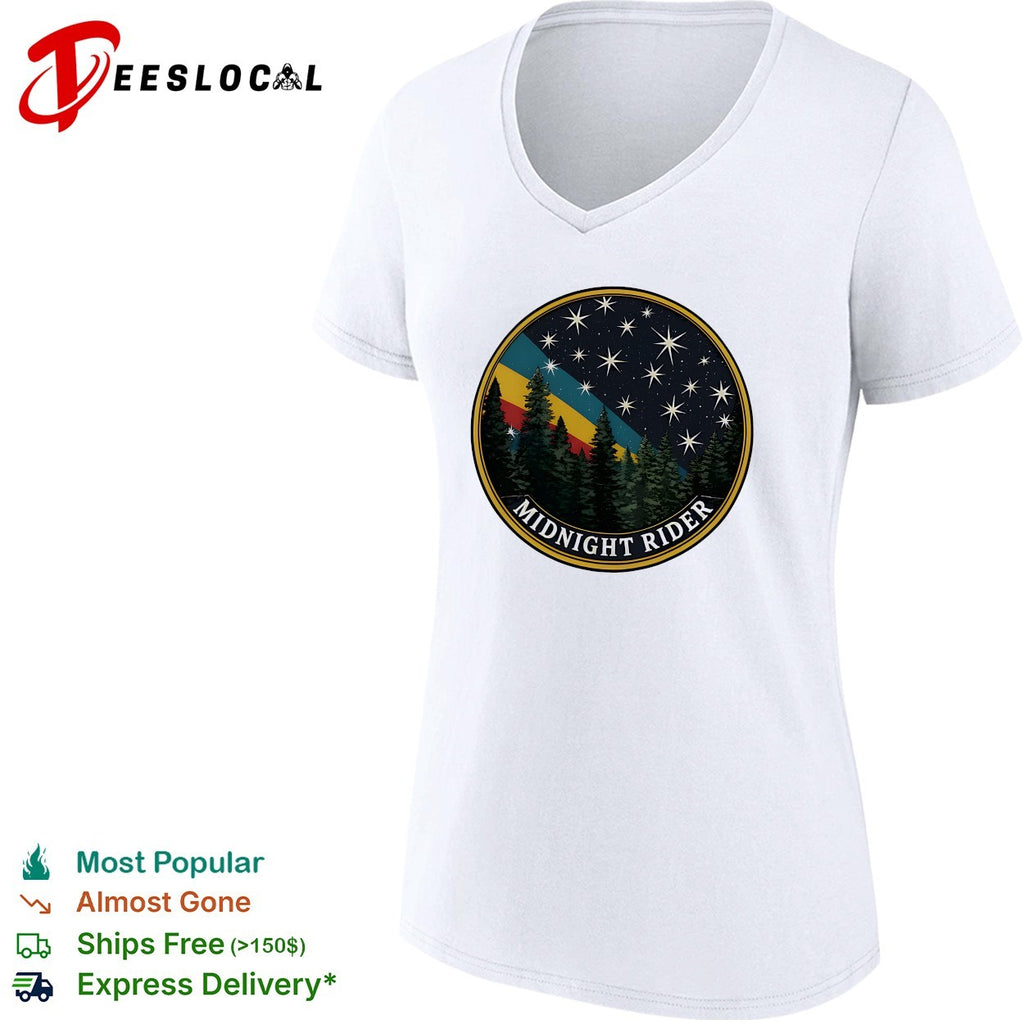 Midnight Rider pine forest night sky retro circle shirt