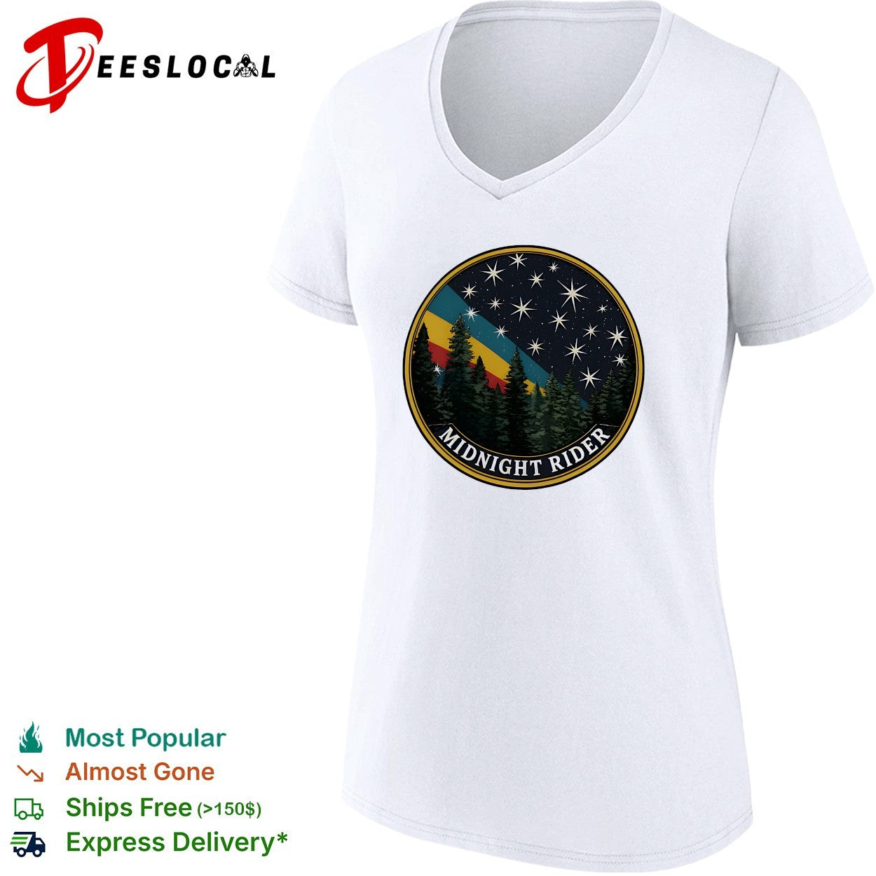 Midnight Rider pine forest night sky retro circle shirt