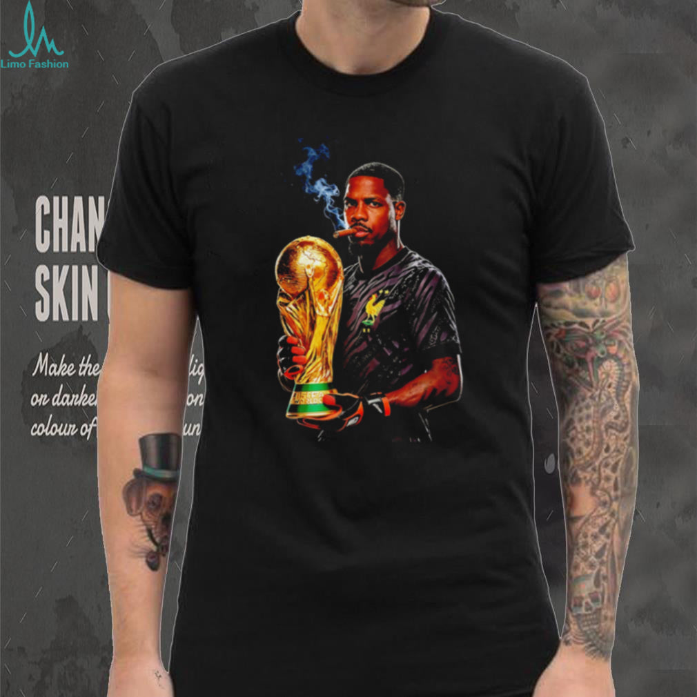 Mike Maignan France World Cup Champion Goalkeeper trophy and middle finger shirt