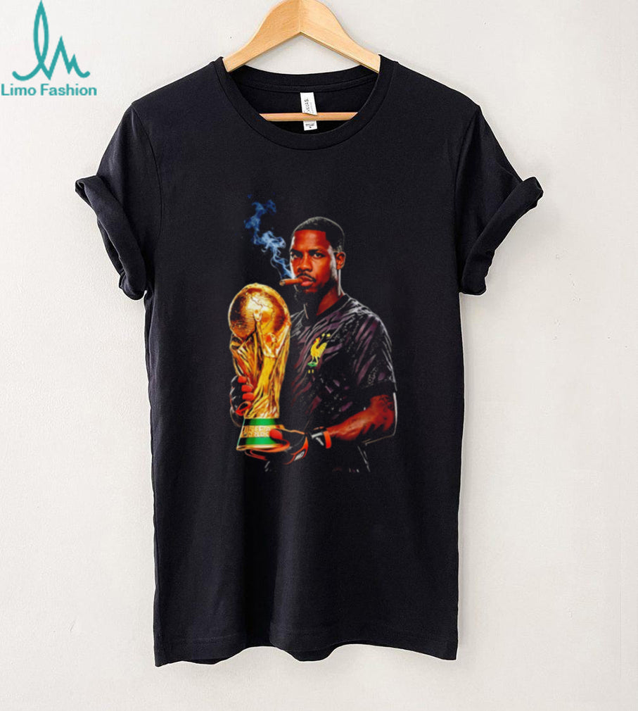 Mike Maignan France World Cup Champion Goalkeeper trophy and middle finger shirt
