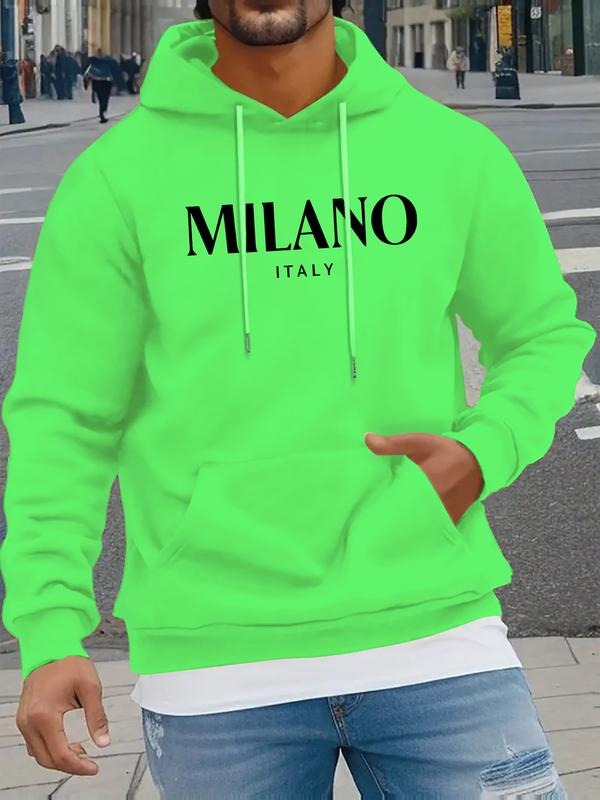 Milan Italian Letter Print Men's Hooded Sweatshirt New Spring, Autumn and Winter Solid Color Printed Hoodie Top Loose...