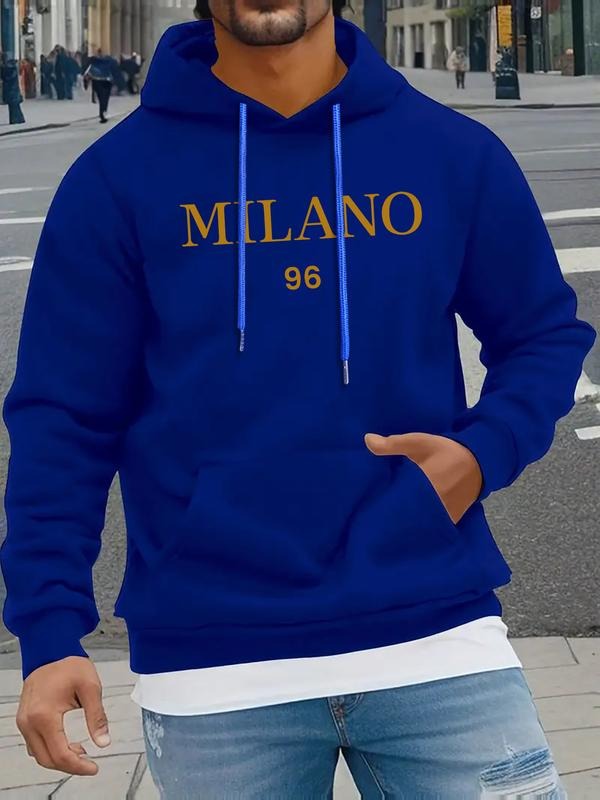Milan monogram print men's hooded sweatshirt new spring, autumn and winter solid color printed hoodie top loose style...
