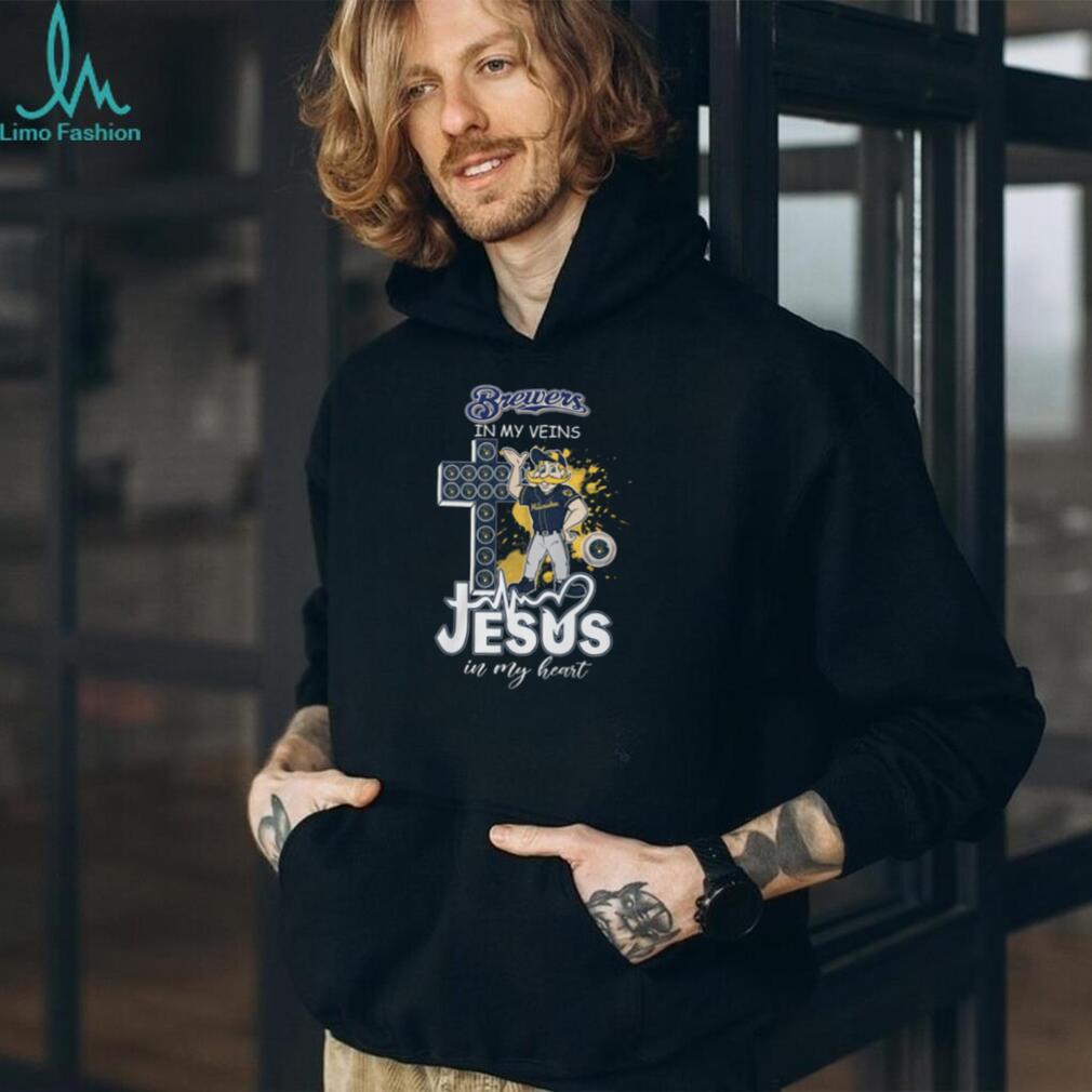 Milwaukee Brewers Bernie Brewer Mascot Cross Heartbeat Jesus In My Heart Fan T Shirt