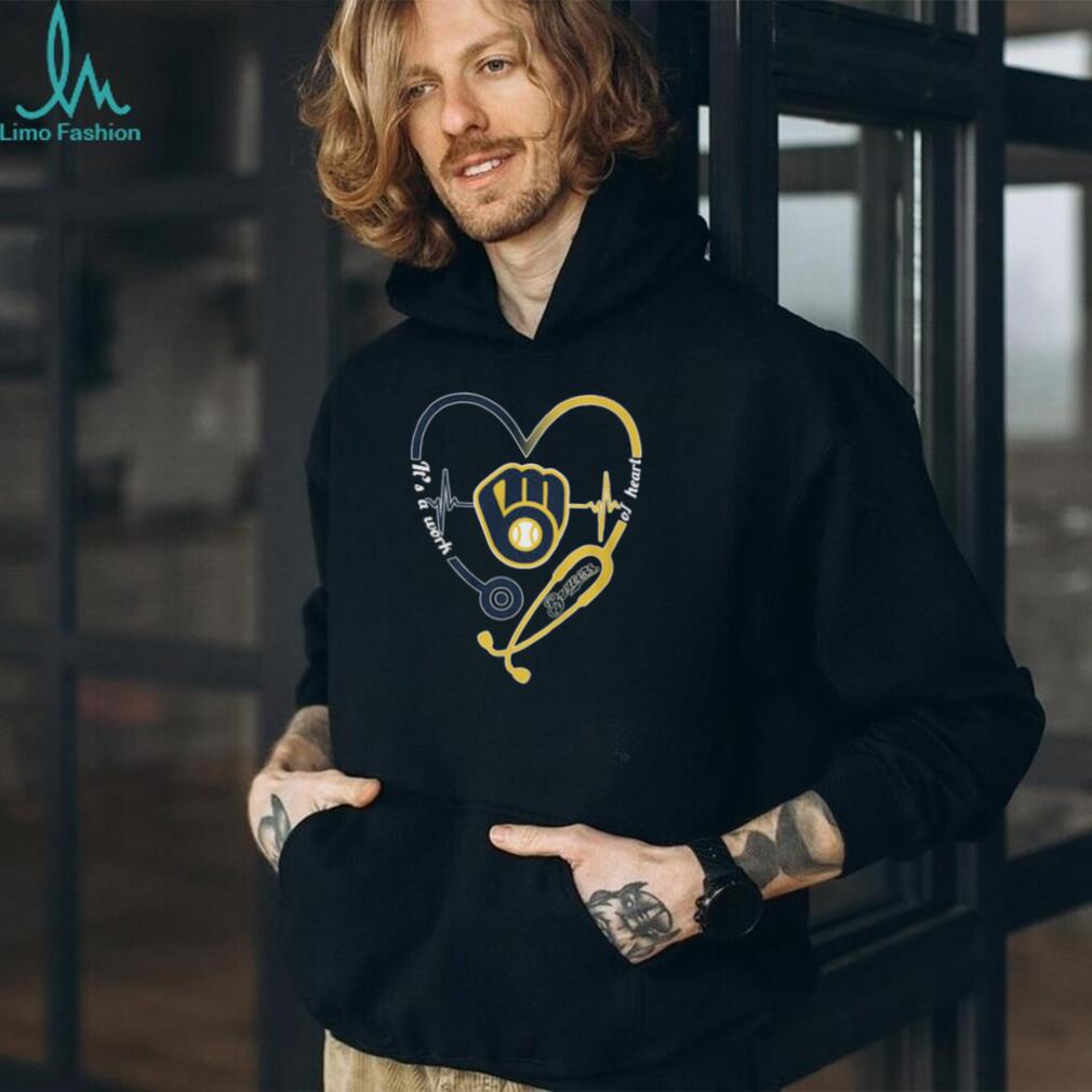 Milwaukee Brewers Yellow Glove Logo Stethoscope Heart Nurse Work Of Heart T Shirt