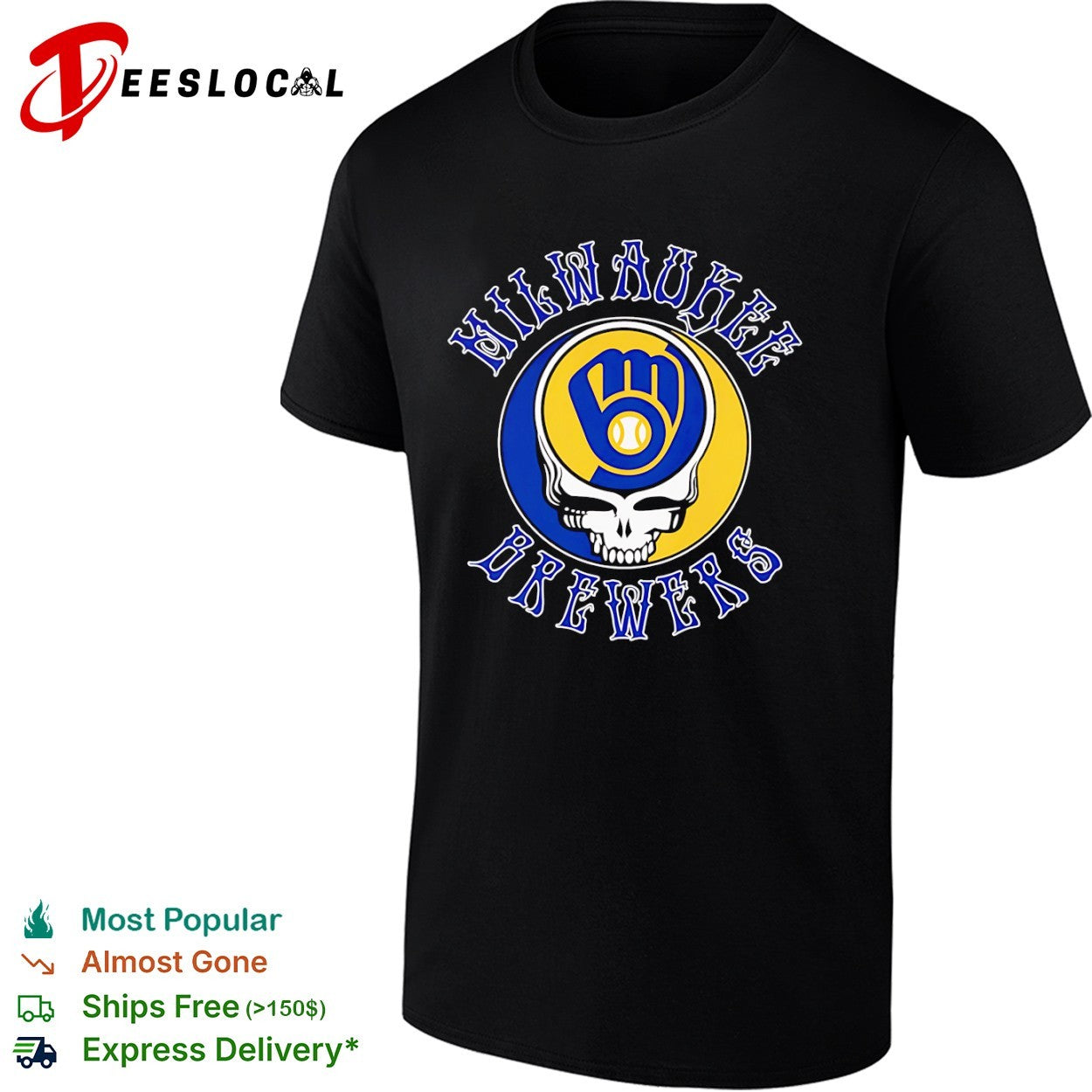 Milwaukee Brewers x Grateful Dead Steal Your Face Logo Mashup MLB Baseball shirt