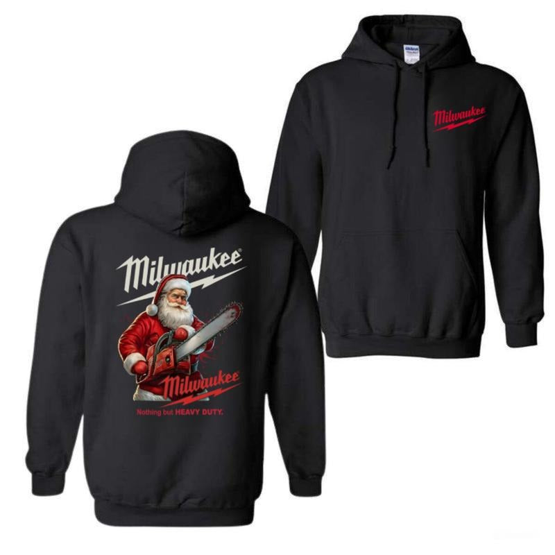 Milwaukee Santa Clauss With Chainsaw Hoodie -TShirt, Funny Christmas Santa Parody Shirt, Heavy Duty Holiday Graphic Tee,...