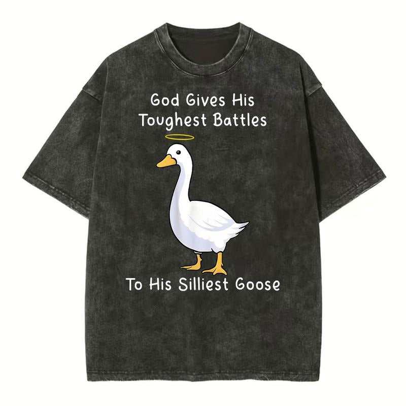 [ Mineral Wash ] God Gives His Toughest Battles To His Silliest Goose Christian Washed TShirt Jesus Graphic Washed Style...