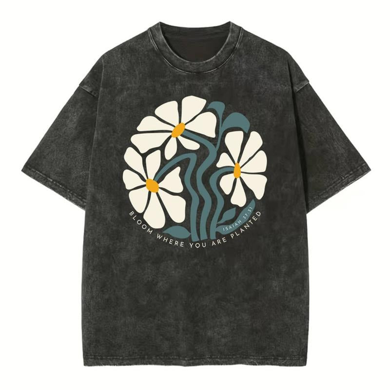 [Mineral Wash Shirt] Bloom Where You Are Planted Christian Washed Shirt Jesus Graphic Style Shirt Casual Crewneck Hoodie,...