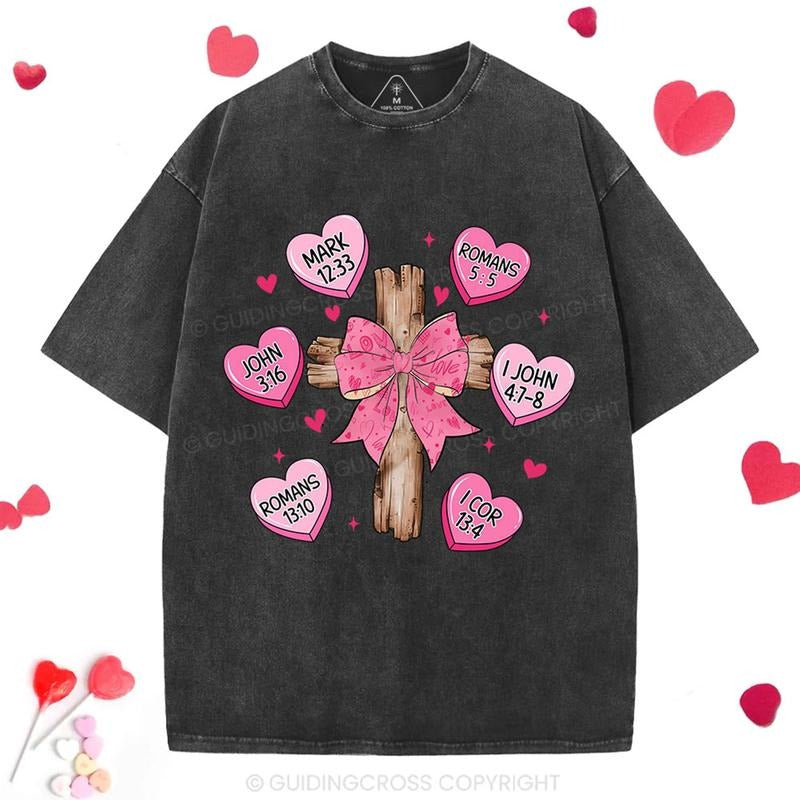 [Mineral Wash Shirt] Bow Cross Jesus Valentine Christian Washed Shirt Jesus Graphic Style Shirt Casual Crewneck Hoodie,...