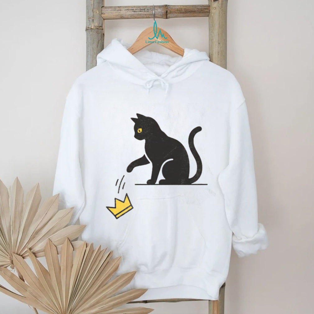 Minimalist Black Cat Knocking Over Crown Graphic T Shirt