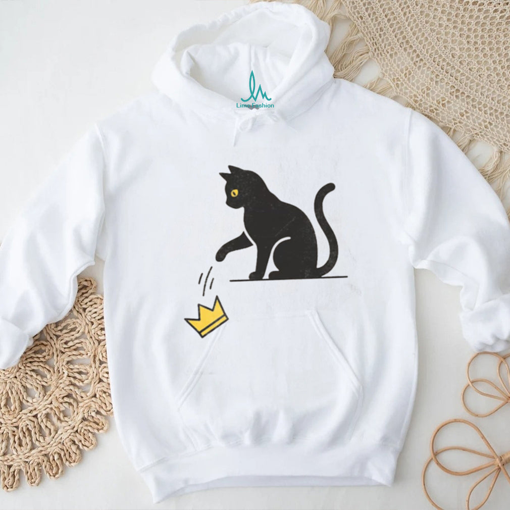 Minimalist Black Cat Knocking Over Crown Graphic T Shirt