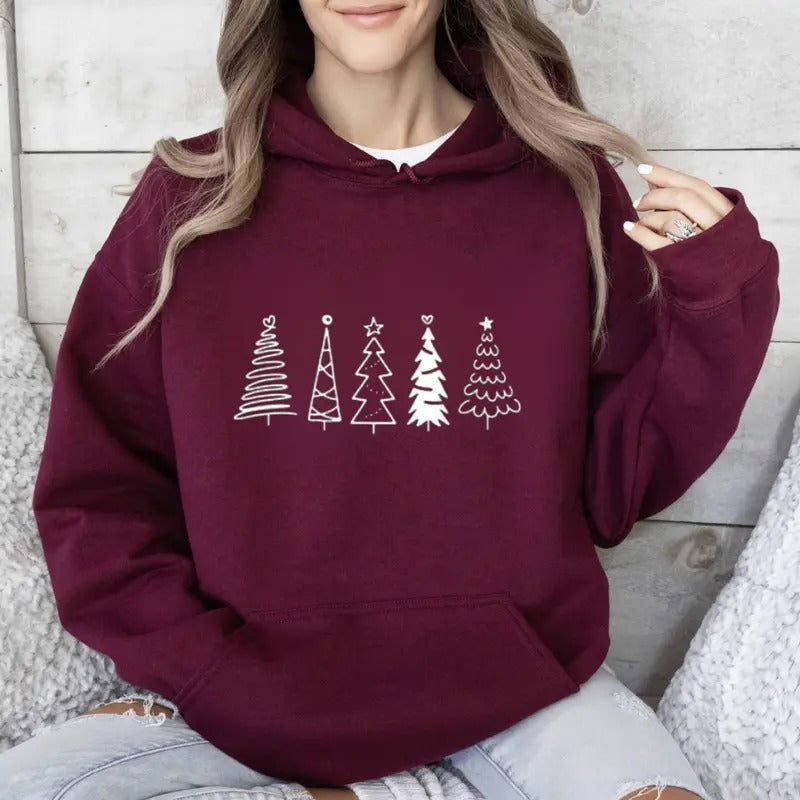 Minimalist Christmas Trees Hoodie - Unique Simple Tree Designs, 100% Cotton, Men and Women - Sweaters, Tops T-Shirts,...
