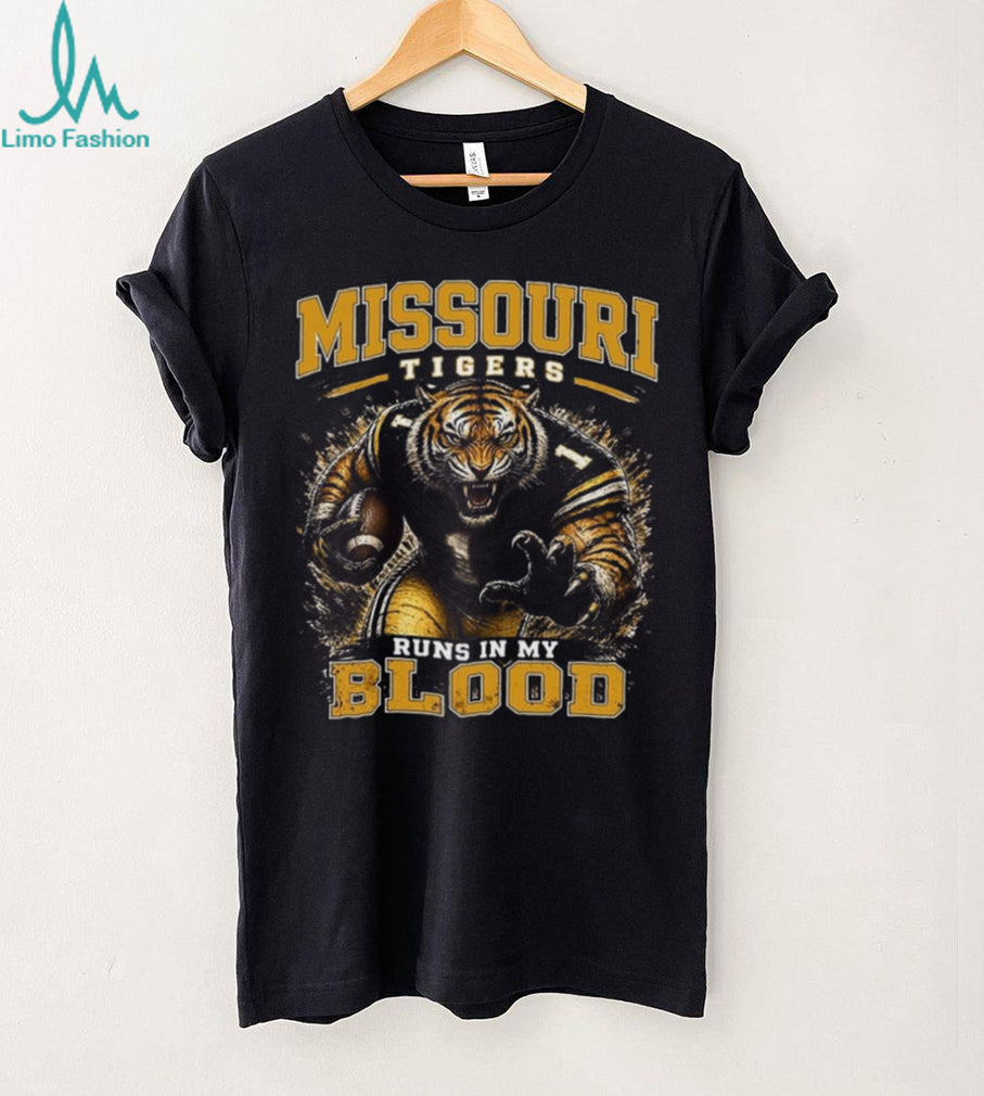 Missouri Tigers Football Mascot Runs In My Blood Retro Style Men Fans Shirt