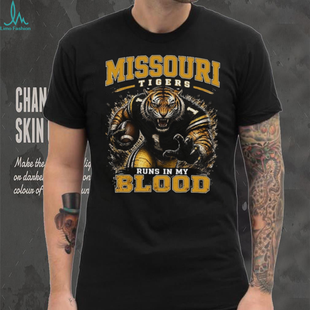 Missouri Tigers Football Mascot Runs In My Blood Retro Style Men Fans Shirt