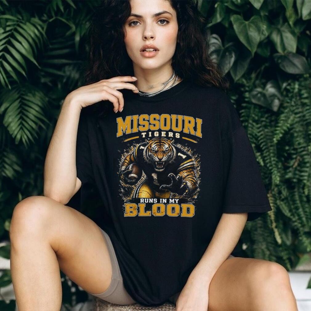 Missouri Tigers Football Mascot Runs In My Blood Retro Style Men Fans Shirt