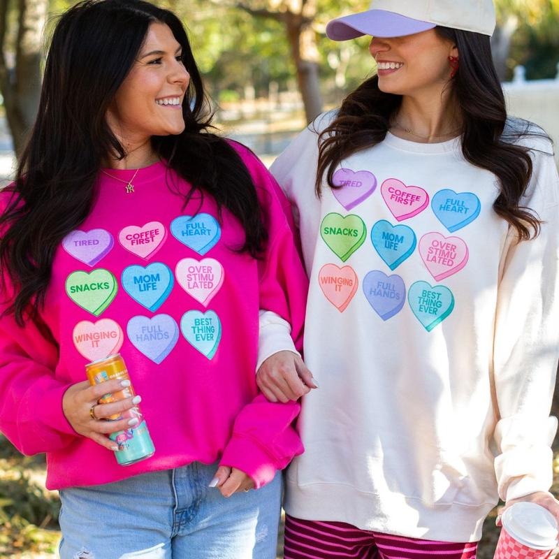 'Mom Life Candy Hearts' Crewneck Sweatshirt T-Shirts, Hoodie | PodTeesHub.com
