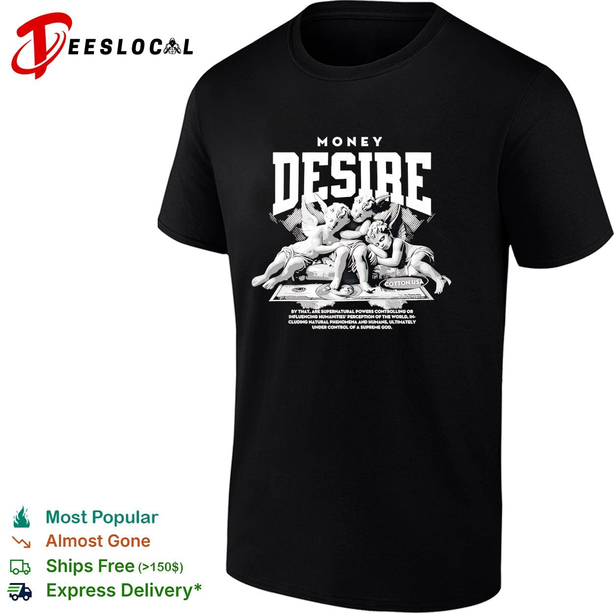 Money desire cherubs sitting on dollars supernatural powers shirt