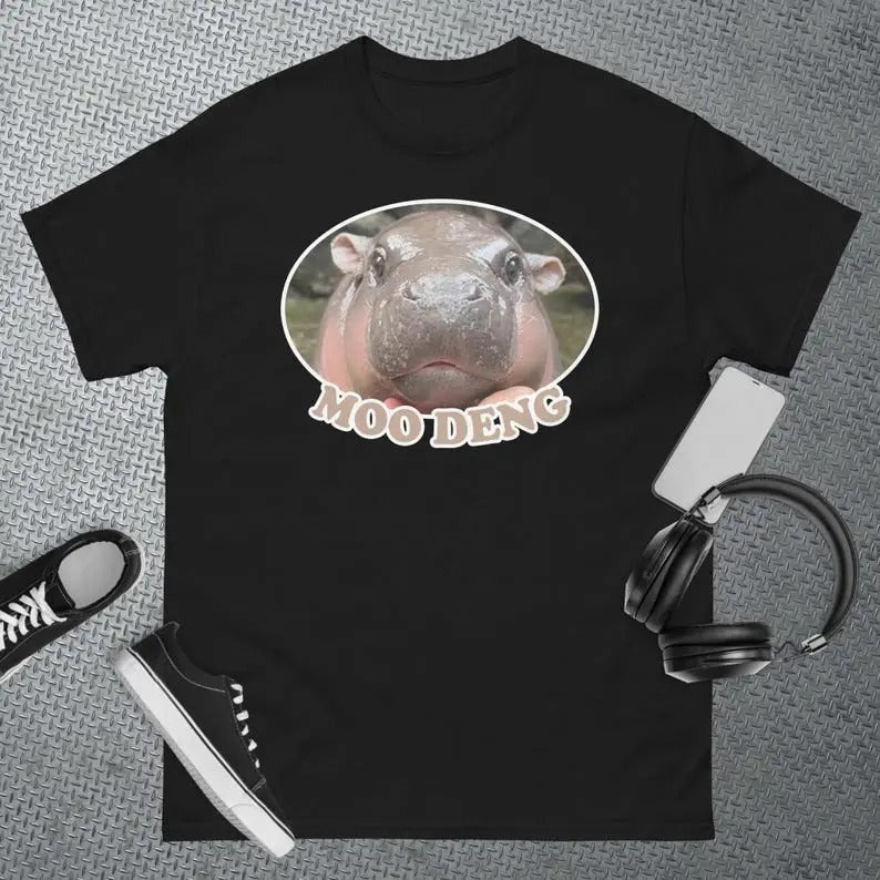 Moo Deng Bouncy Pig in Thai Picture The Cute Baby Hippo T-Shirt Hoodie, Sweatshirt | PodTeesHub.com
