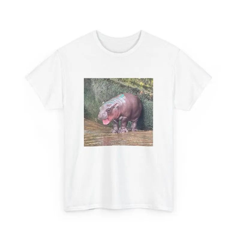 Moo Deng Unisex Heavy Cotton Tee, Baby Hippo Shirt Hoodie, Sweatshirt | PodTeesHub.com