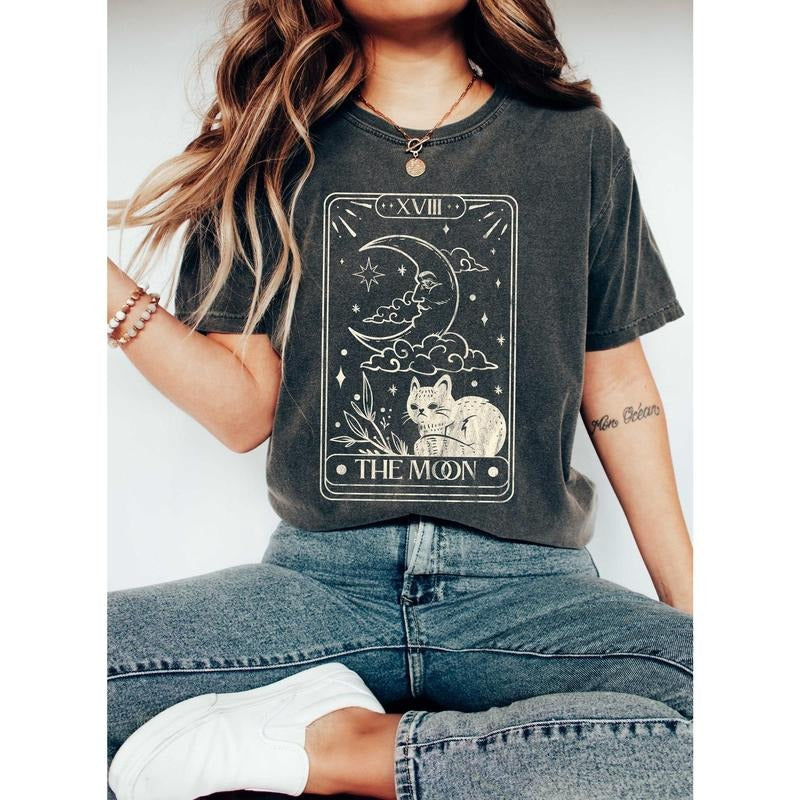 Moon Tarot Card Celestial Comfort Colors Tshirt Hoodie, Sweatshirt | PodTeesHub.com